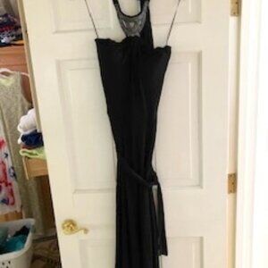 High/low halter maxi dress w/ attached necklace/embellishment
